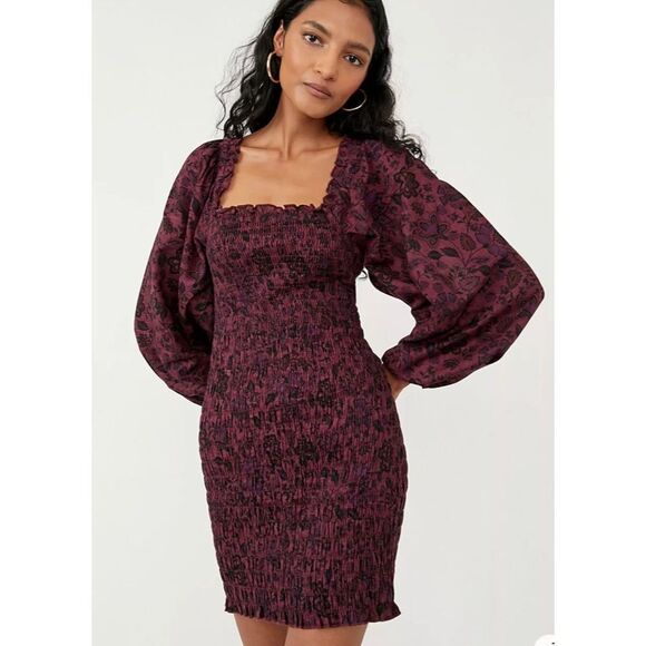 Free People Smock It to Me purple smocked mini dress NWT - Picture 2 of 12